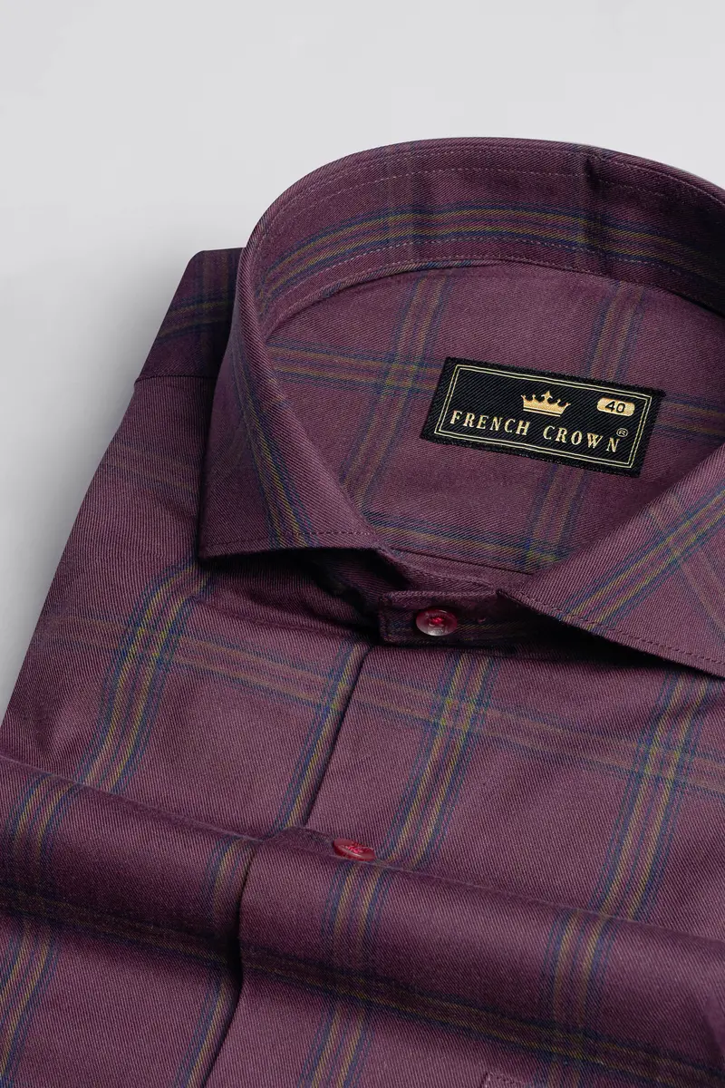 Matterhorn Maroon With Tuna Blue Twill Plaid Premium Cotton Shirt 2