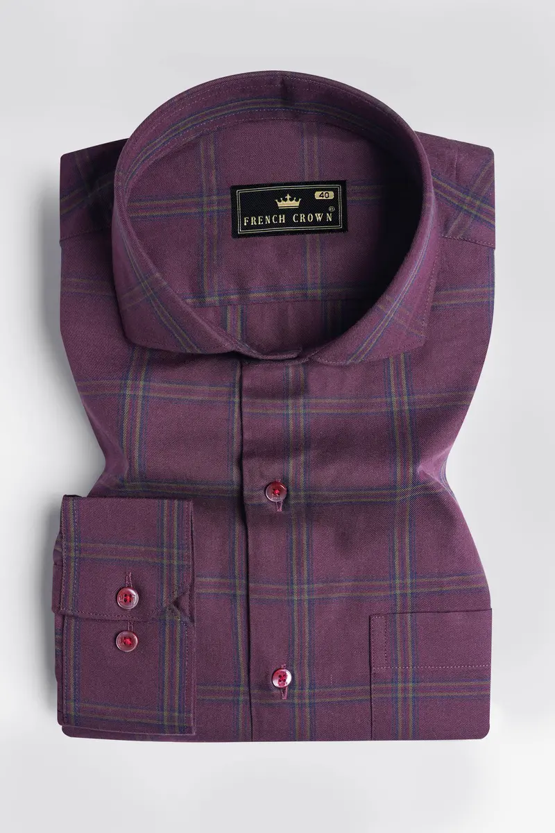 Matterhorn Maroon With Tuna Blue Twill Plaid Premium Cotton Shirt 4