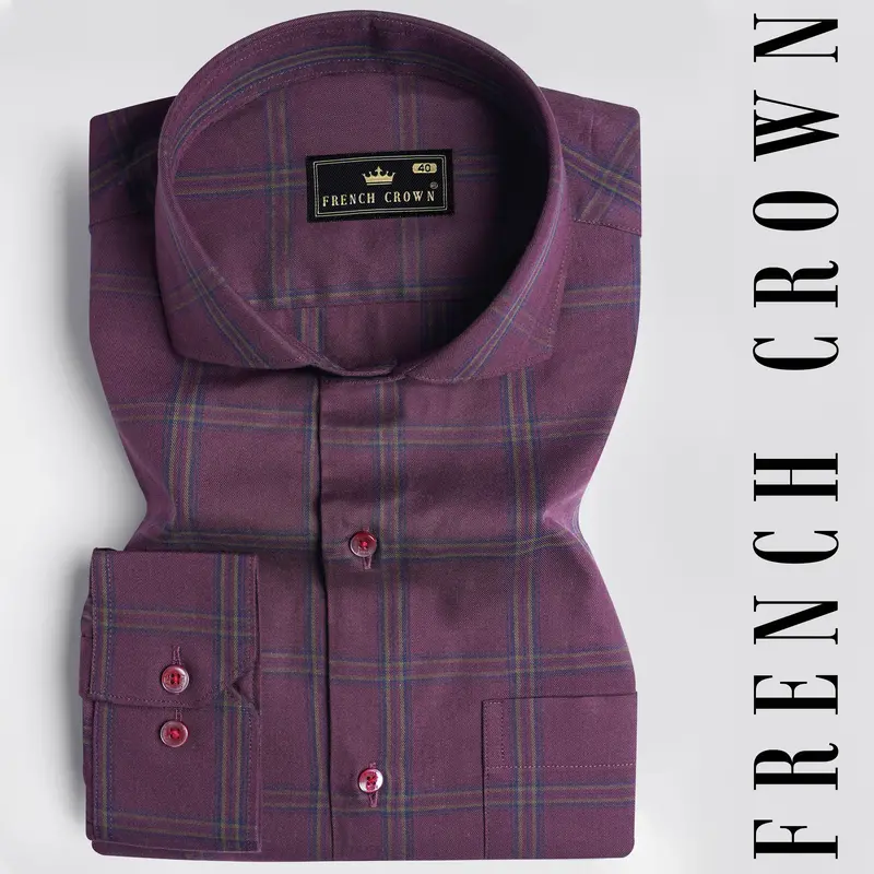 Matterhorn Maroon With Tuna Blue Twill Plaid Premium Cotton Shirt 5