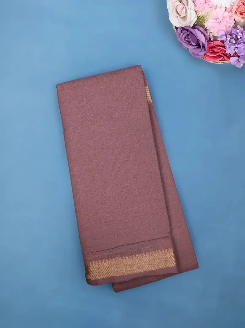 Mauve Cotton Saree With Zari Border 1