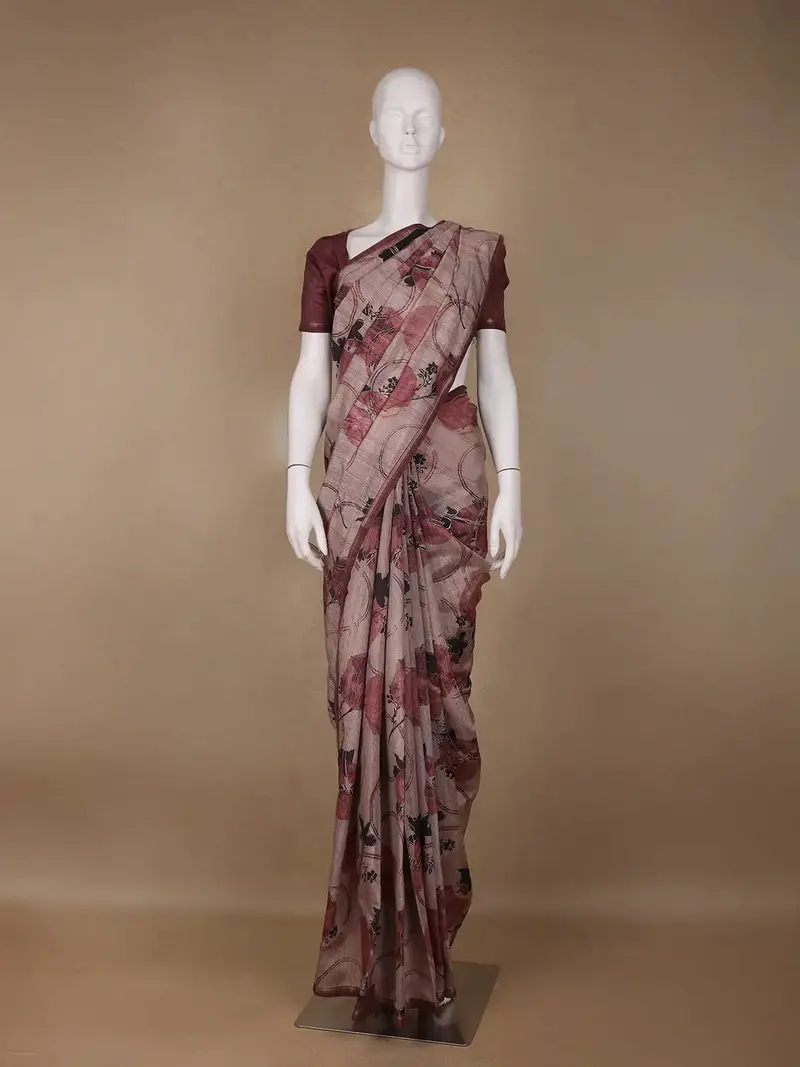 Mauve Floral Designed Semi Tussar Saree 1