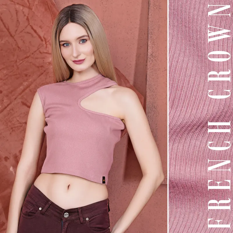 Mauve Pink Premium Cotton Knit Stretchable Crop Top 1