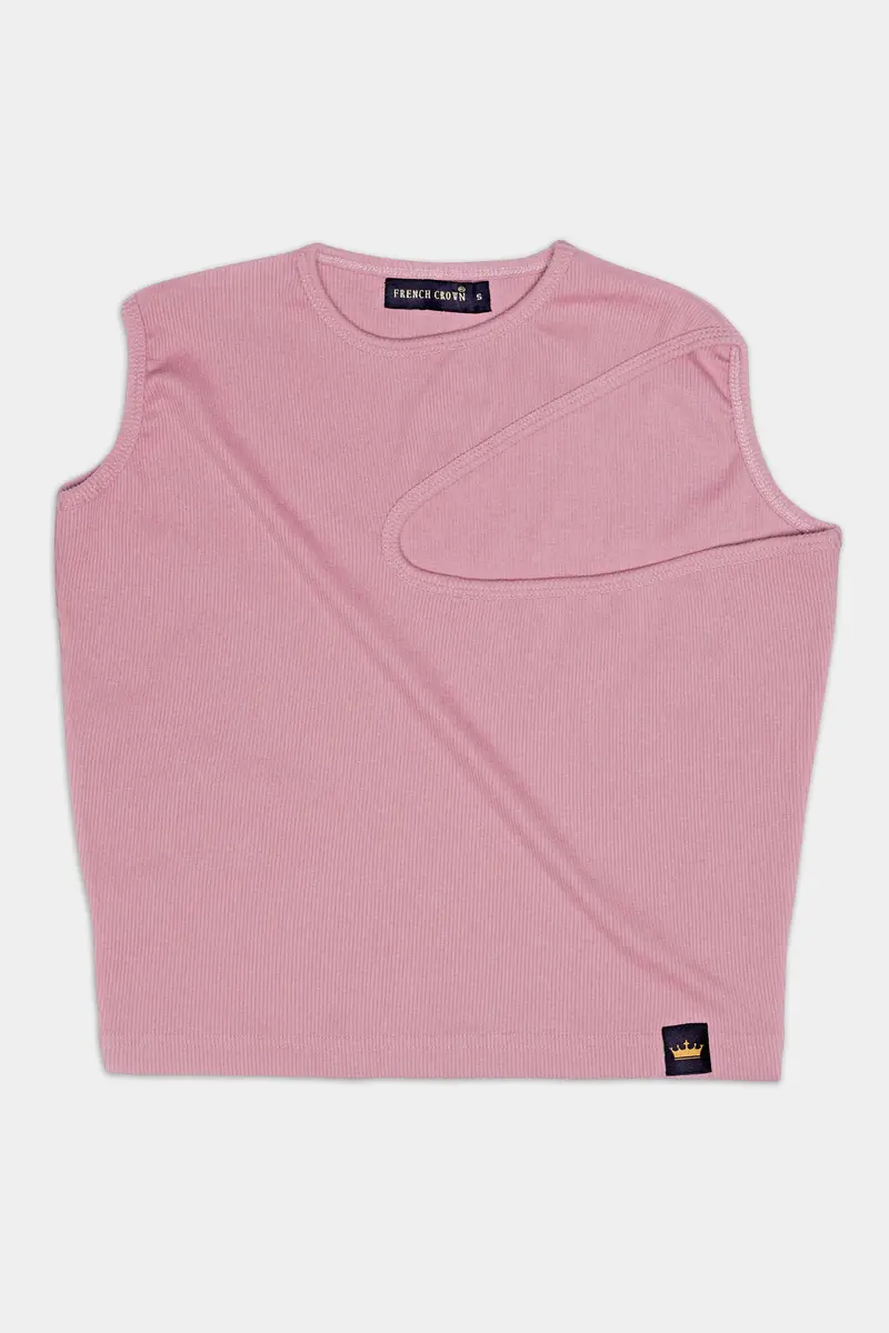 Mauve Pink Premium Cotton Knit Stretchable Crop Top 2