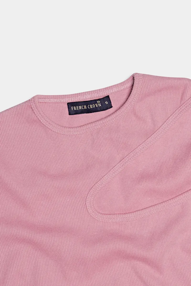 Mauve Pink Premium Cotton Knit Stretchable Crop Top 4