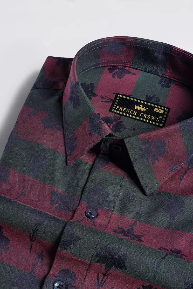 Mauve Wine With Charade Green Jacquard Textured Premium Giza Cotton Shirt 1