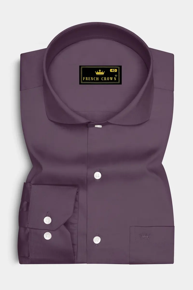 Mauvero-Taupe Purple Subtle Sheen Super Soft Premium Cotton Cut Away Collar Dress Shirt 4