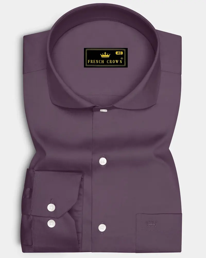 Mauvero-Taupe Purple Subtle Sheen Super Soft Premium Cotton Cut Away Collar Dress Shirt 6