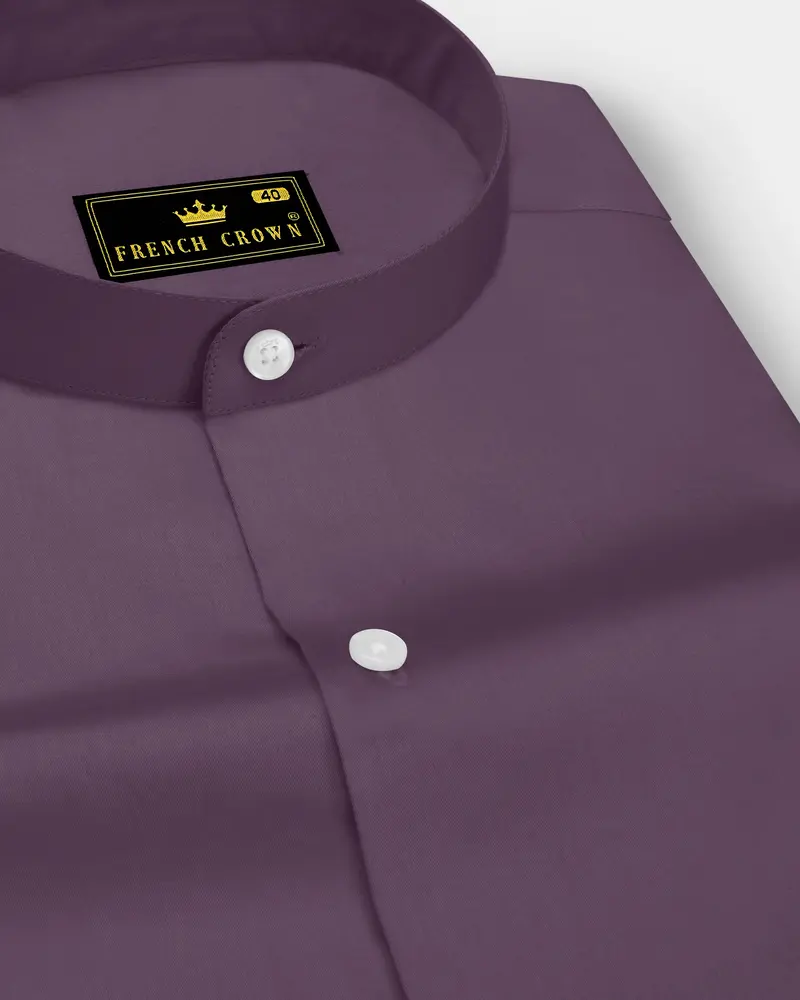 Mauvero-Taupe Purple Subtle Sheen Super Soft Premium Cotton Mandarin Dress Shirt 1
