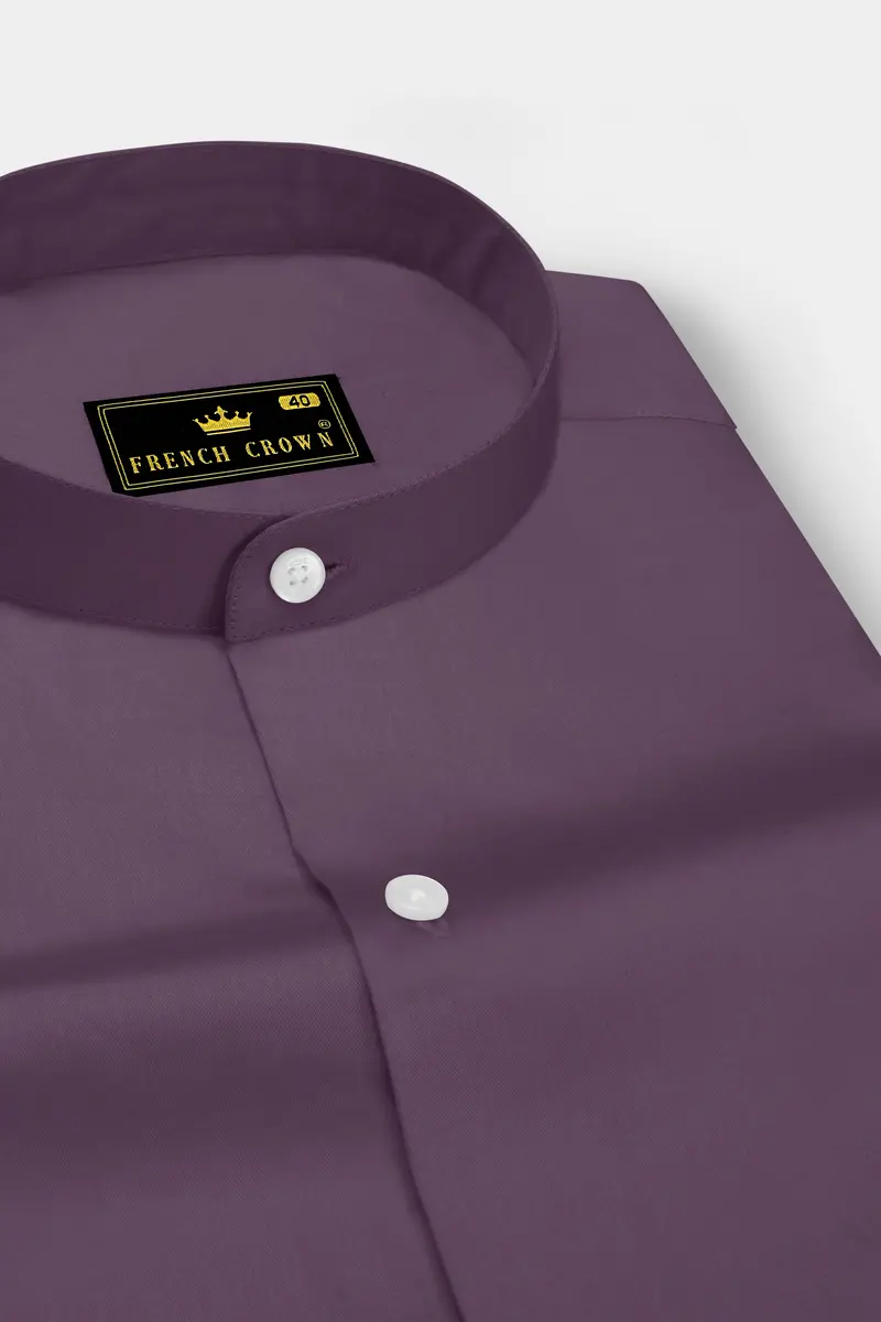 Mauvero-Taupe Purple Subtle Sheen Super Soft Premium Cotton Mandarin Dress Shirt 2