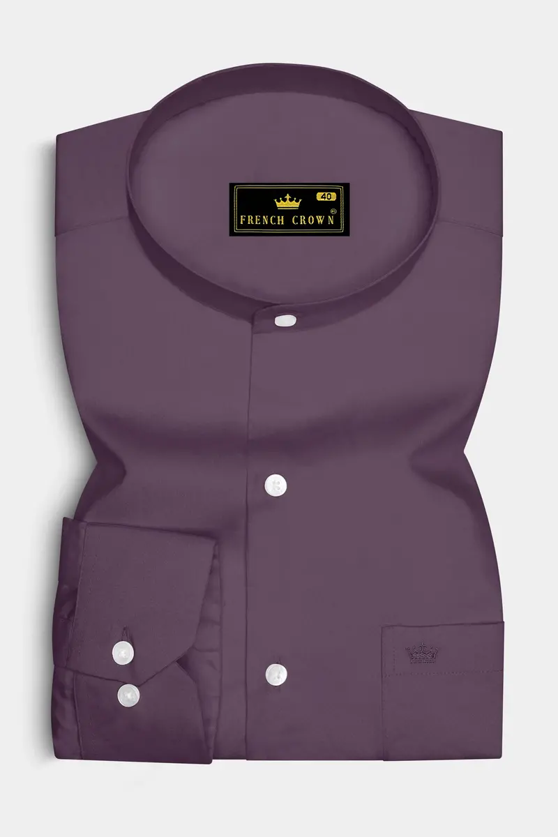Mauvero-Taupe Purple Subtle Sheen Super Soft Premium Cotton Mandarin Dress Shirt 4