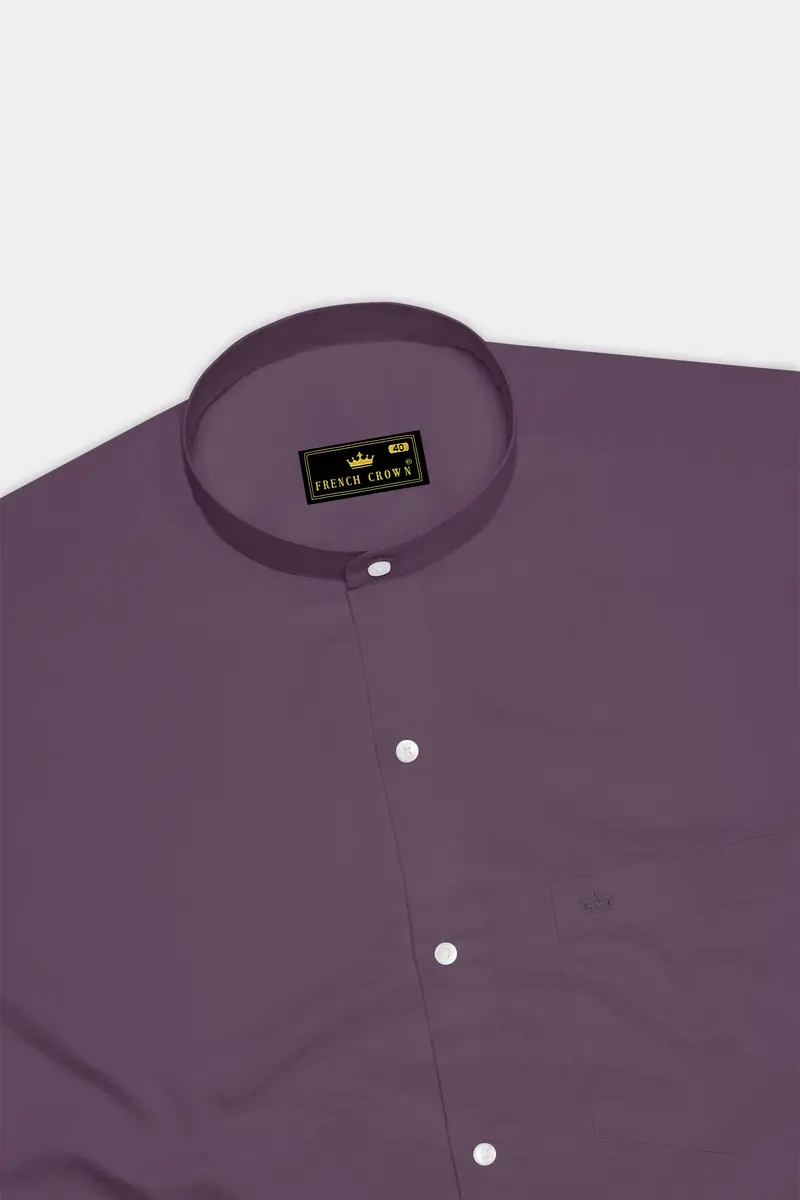Mauvero-Taupe Purple Subtle Sheen Super Soft Premium Cotton Mandarin Dress Shirt 5