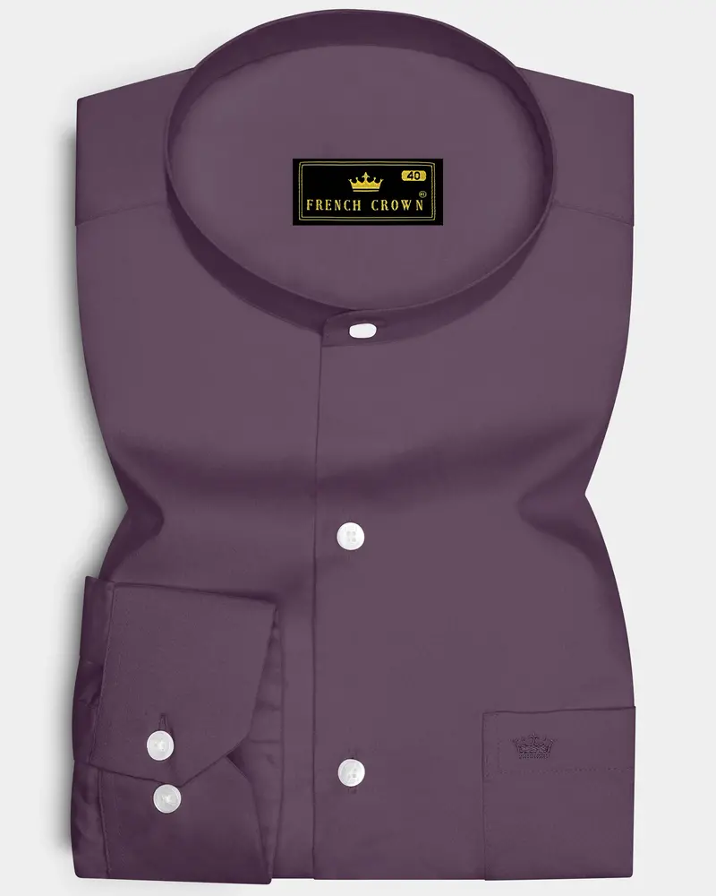 Mauvero-Taupe Purple Subtle Sheen Super Soft Premium Cotton Mandarin Dress Shirt 6