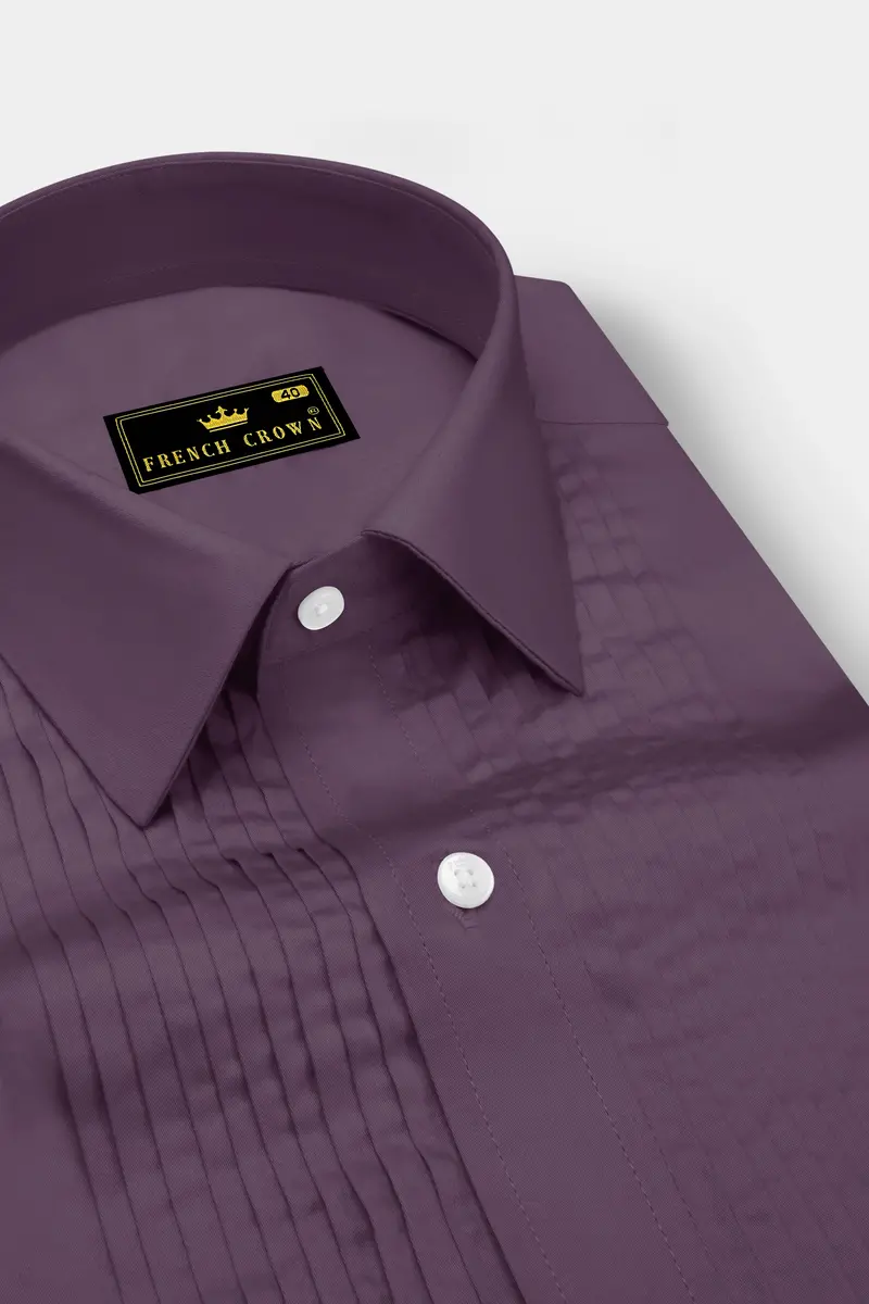 Mauvero-Taupe Purple Subtle Sheen Super Soft Premium Cotton Tuxedo Dress Shirt 4