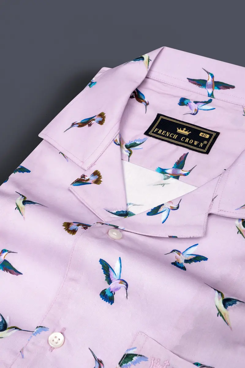 Maverick Lavender Multicolor Birds Printed Poplin Cotton Shirt 4