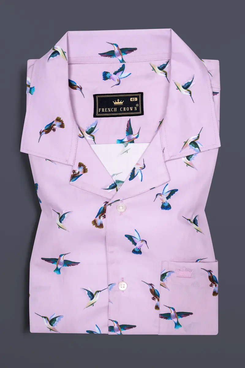 Maverick Lavender Multicolor Birds Printed Poplin Cotton Shirt 5
