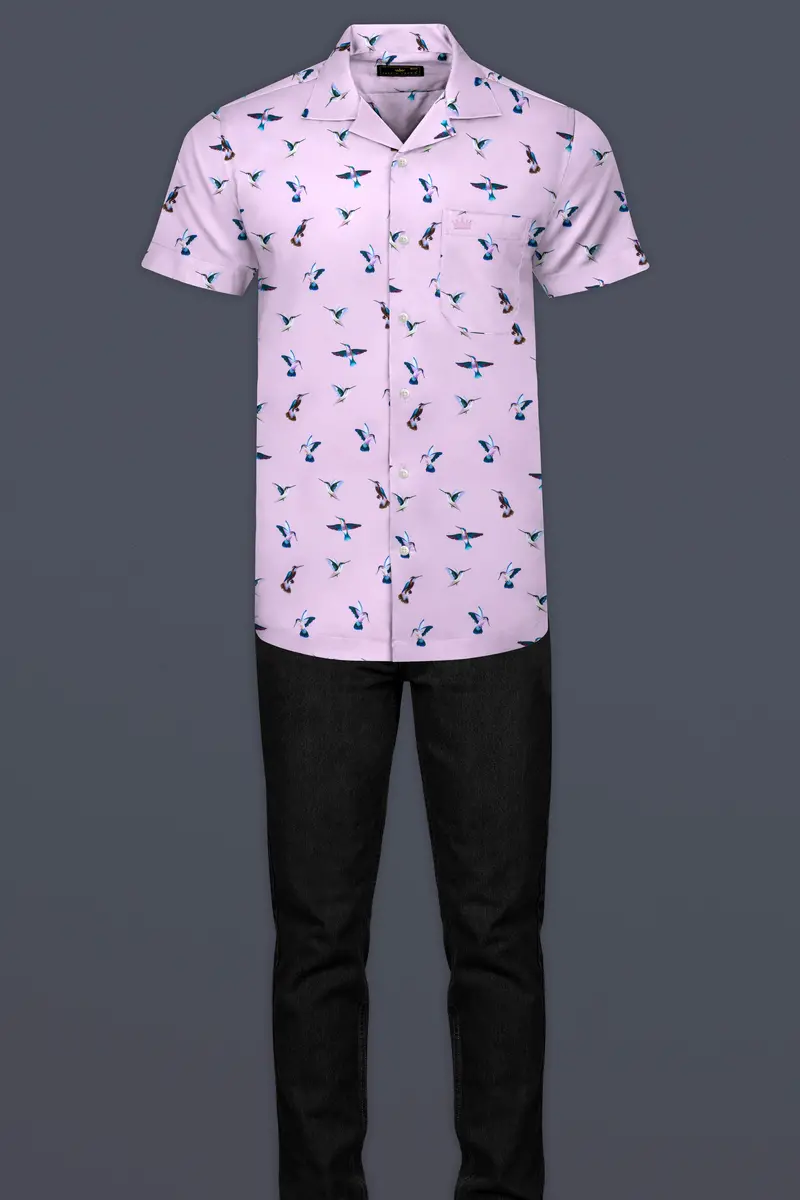 Maverick Lavender Multicolor Birds Printed Poplin Cotton Shirt 7