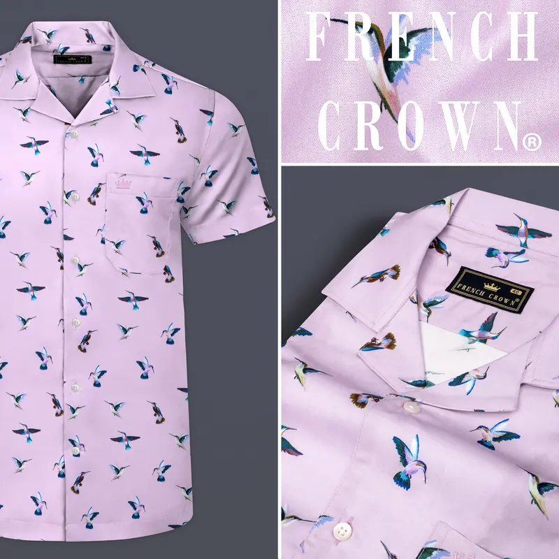 Maverick Lavender Multicolor Birds Printed Poplin Cotton Shirt 8