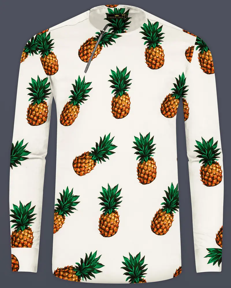 Meadow Beige Pineapple Printed Premium Cotton Designer Shirt 1