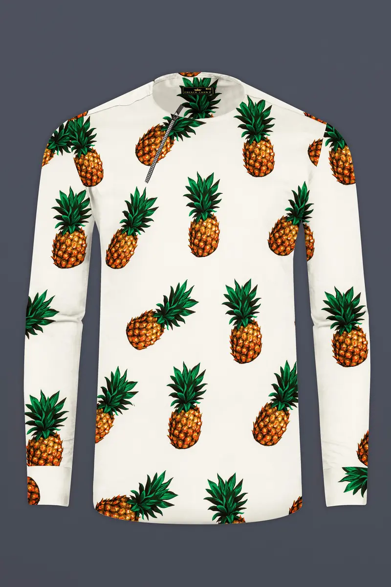 Meadow Beige Pineapple Printed Premium Cotton Designer Shirt 2