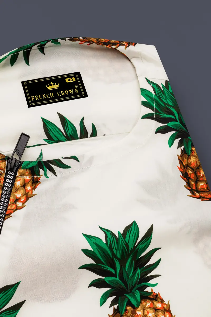 Meadow Beige Pineapple Printed Premium Cotton Designer Shirt 4