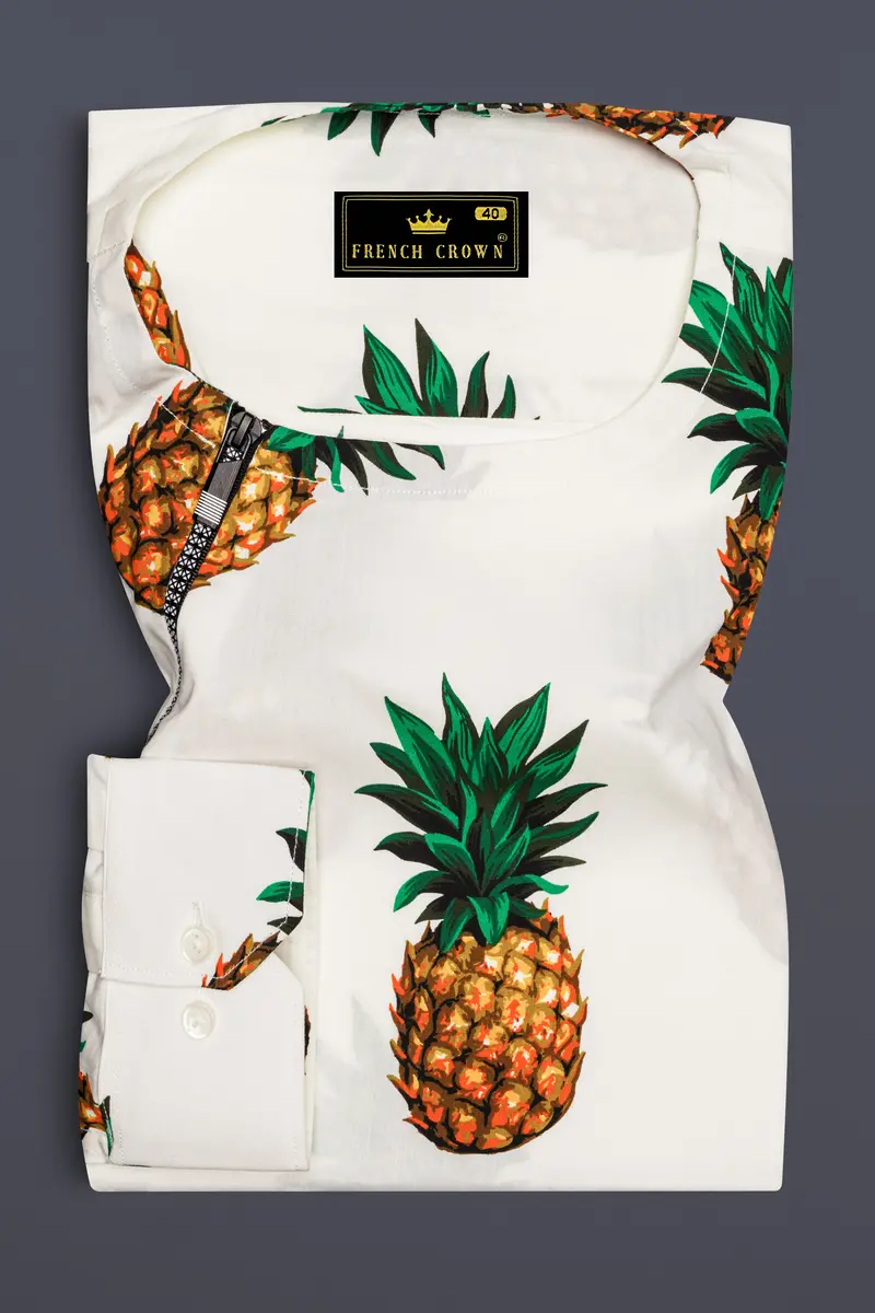 Meadow Beige Pineapple Printed Premium Cotton Designer Shirt 5
