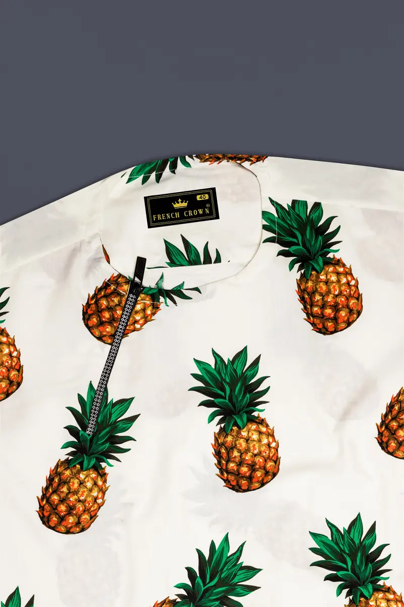 Meadow Beige Pineapple Printed Premium Cotton Designer Shirt 6