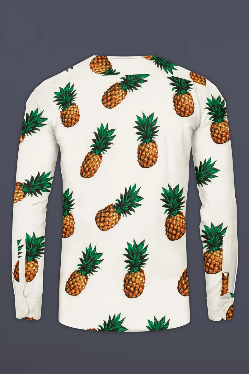 Meadow Beige Pineapple Printed Premium Cotton Designer Shirt 7