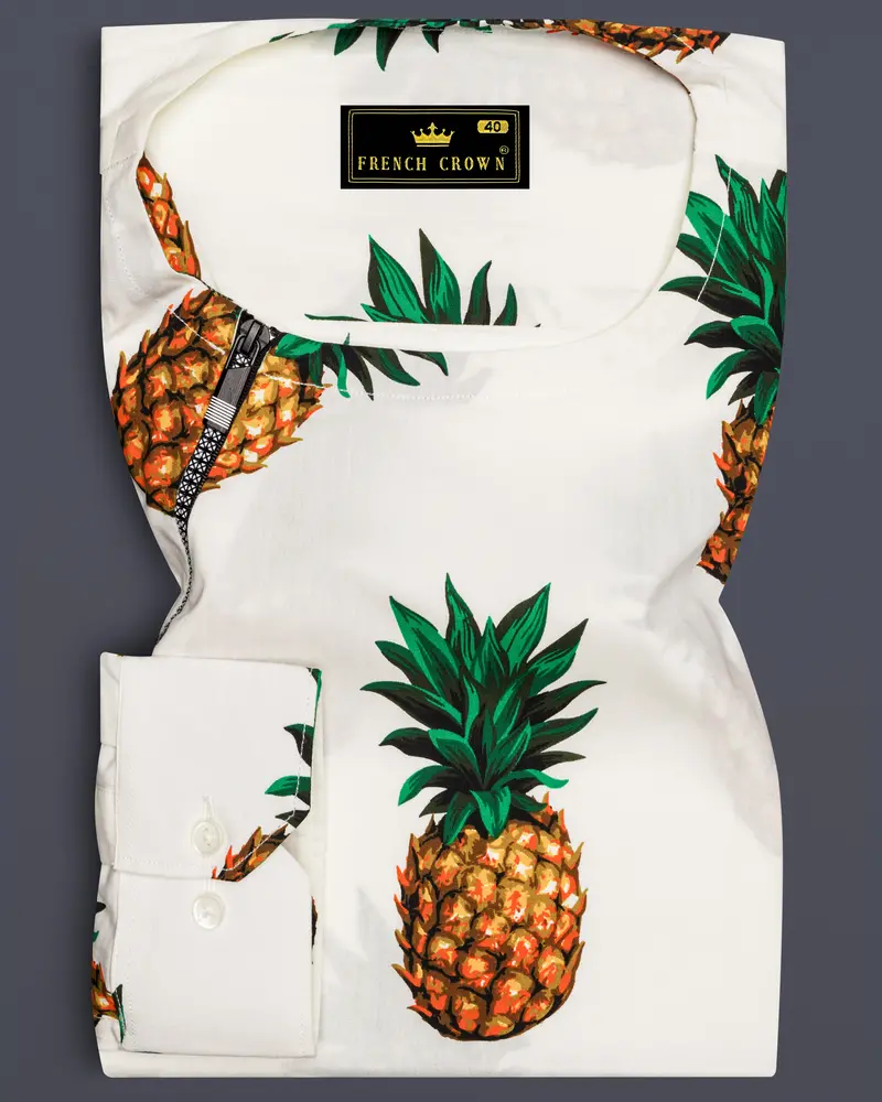 Meadow Beige Pineapple Printed Premium Cotton Designer Shirt 8