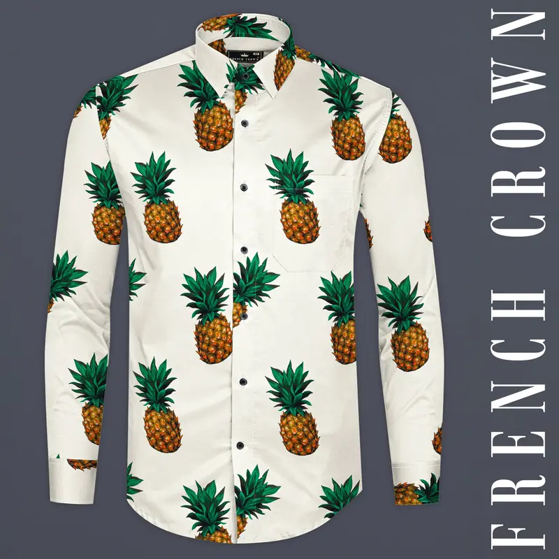 Meadow Beige Pineapple Printed Premium Cotton Shirt 1