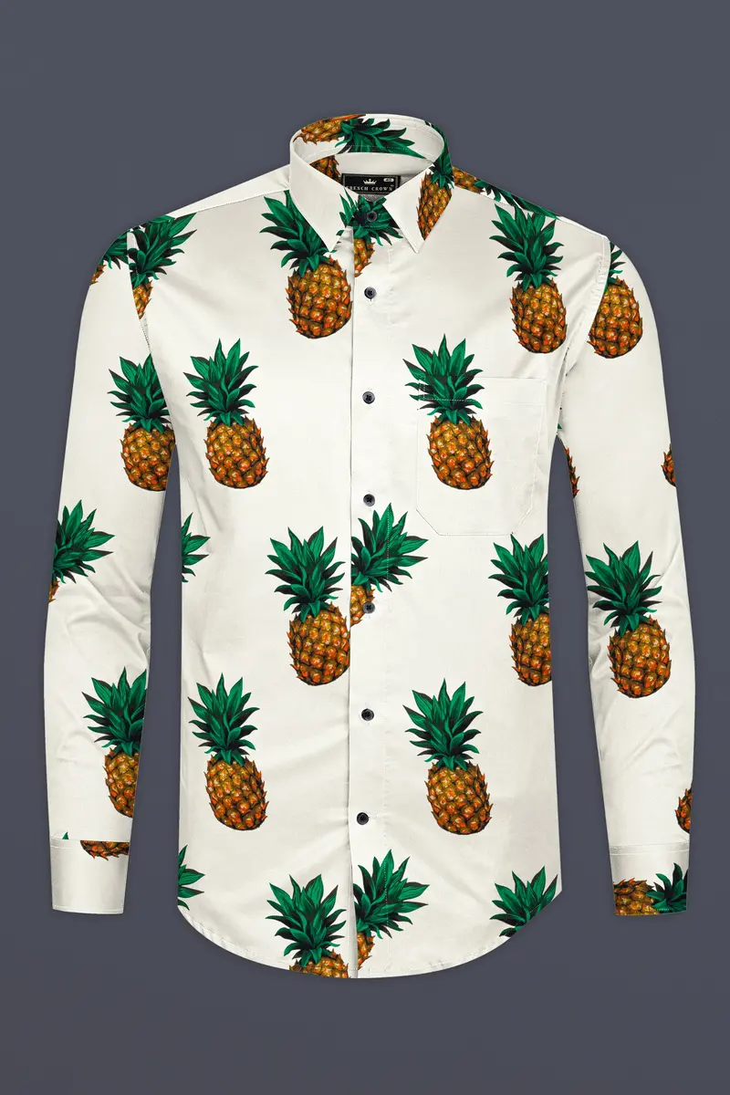 Meadow Beige Pineapple Printed Premium Cotton Shirt 2