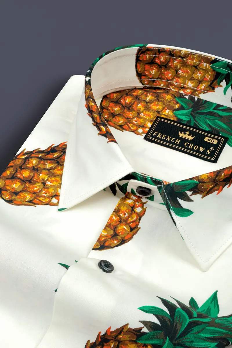 Meadow Beige Pineapple Printed Premium Cotton Shirt 4