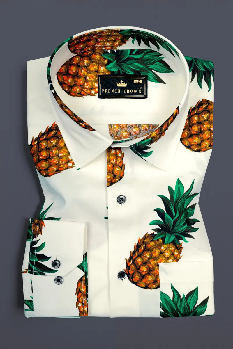Meadow Beige Pineapple Printed Premium Cotton Shirt 5