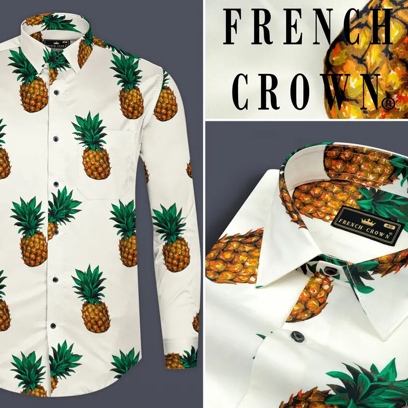 Meadow Beige Pineapple Printed Premium Cotton Shirt 9