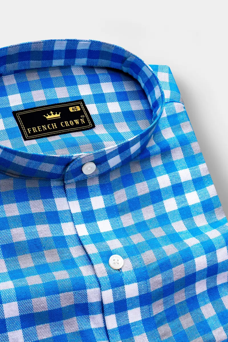 Medium Blue Gingham Twill Premium Cotton Shirt 2