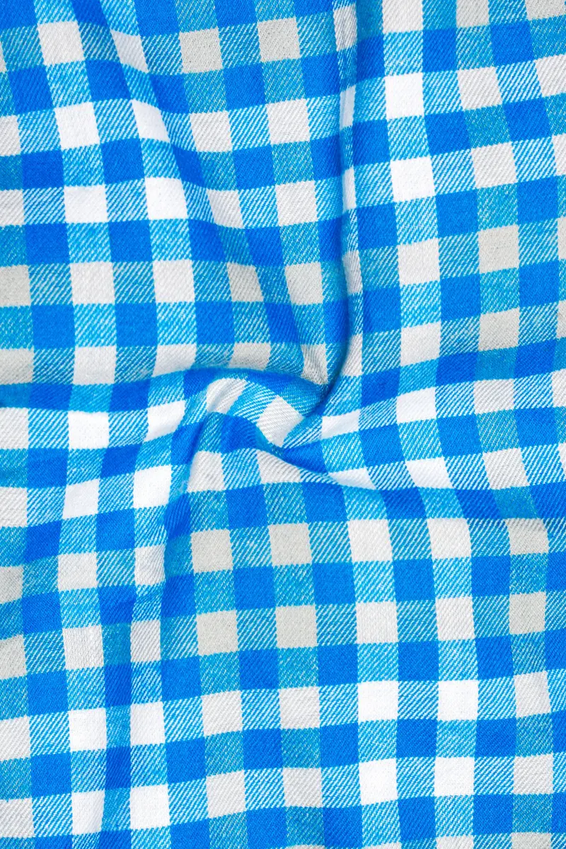Medium Blue Gingham Twill Premium Cotton Shirt 3