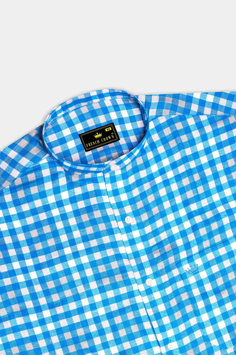 Medium Blue Gingham Twill Premium Cotton Shirt 5