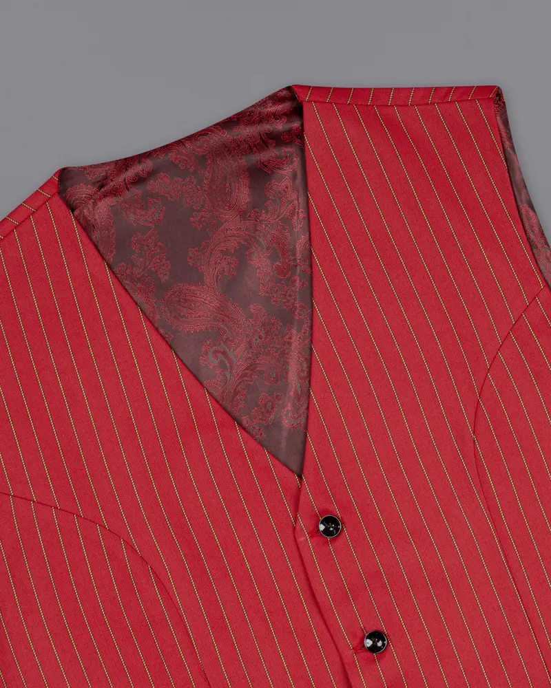 Medium Carmine Red Striped Wool Rich Waistcoat 4