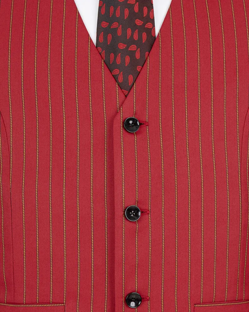 Medium Carmine Red Striped Wool Rich Waistcoat 5