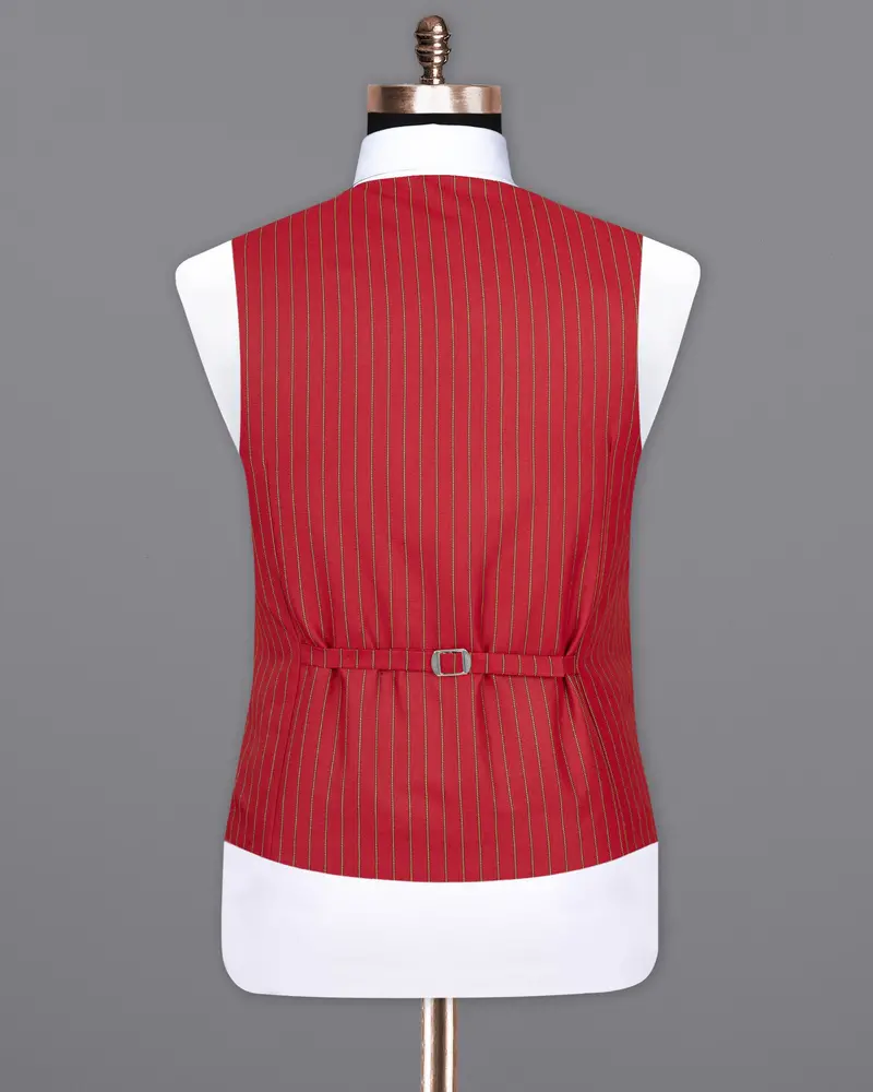 Medium Carmine Red Striped Wool Rich Waistcoat 6