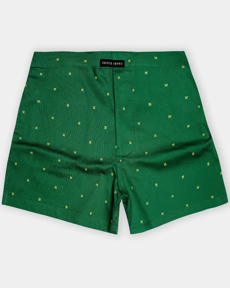 Medium Forest Green With Yellow Cross Printed Dobby Premium Cotton Boxer 1