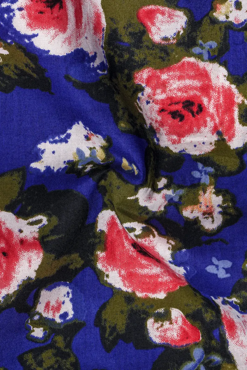 Medium Slate Blue Floral Printed Premium Cotton Shirt 3