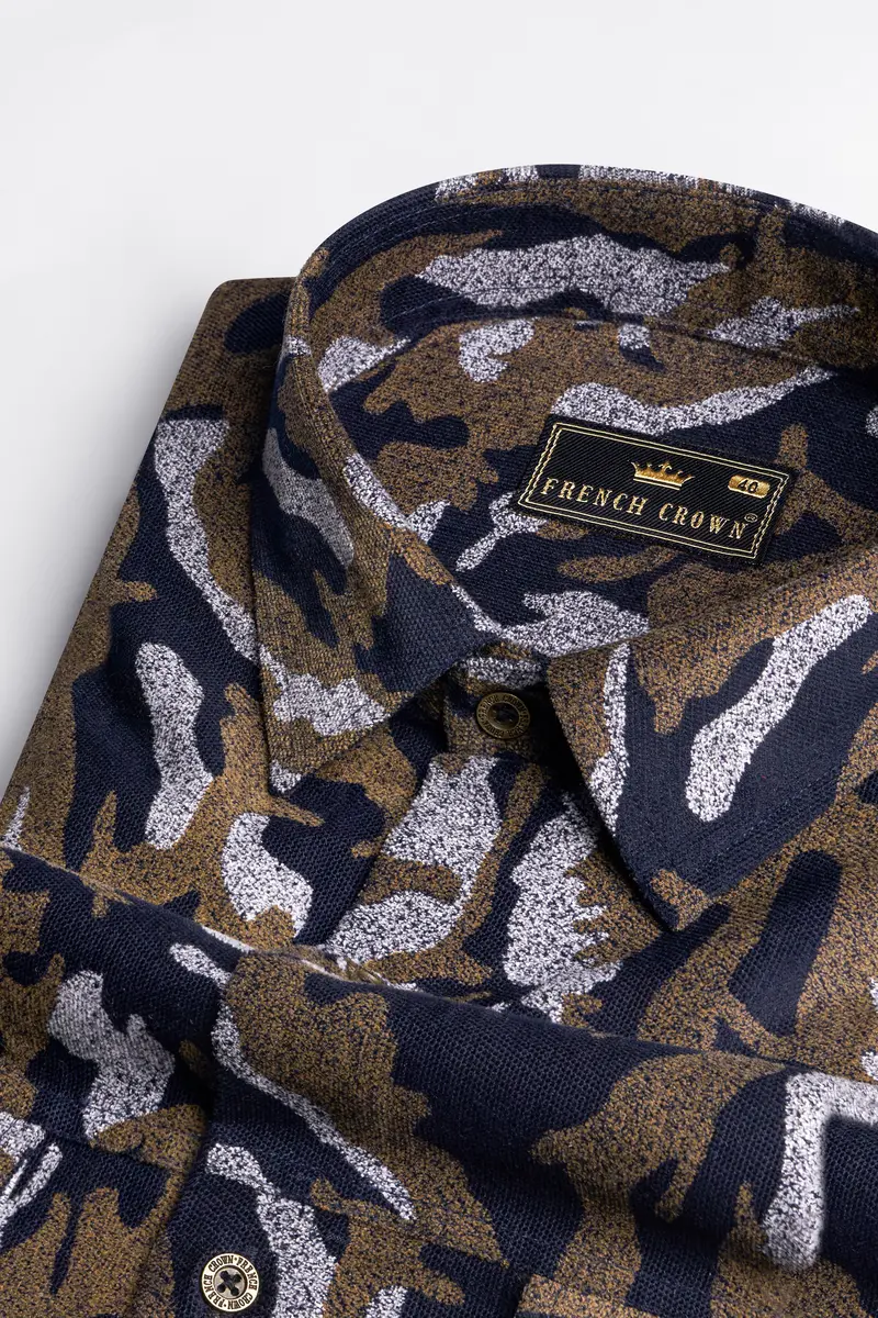 Medium Taupe Brown With Haiti Blue Printed Corduroy Overshirt 1