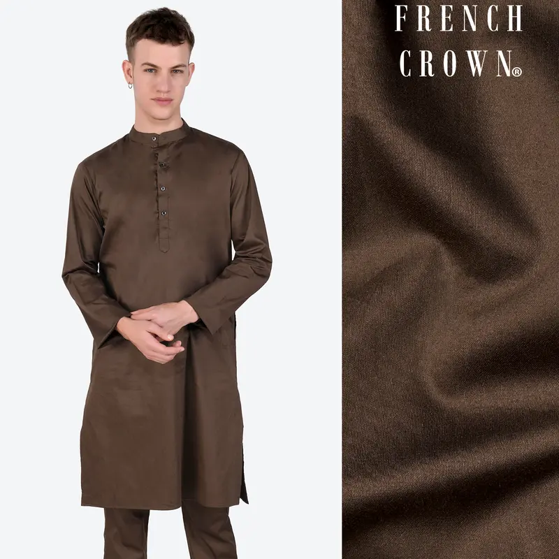 Medium Taupe Subtle Sheen Super Soft Premium Cotton Kurta 1