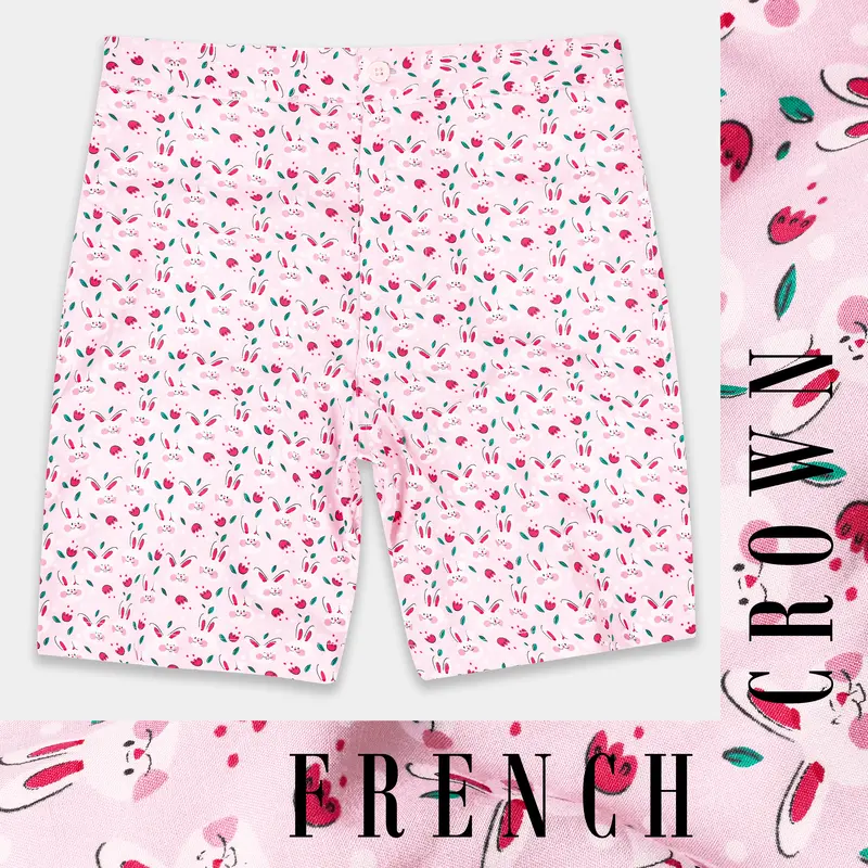 Melaine Pink With Multicolor Rabbit Printed Premium Cotton Shorts 1