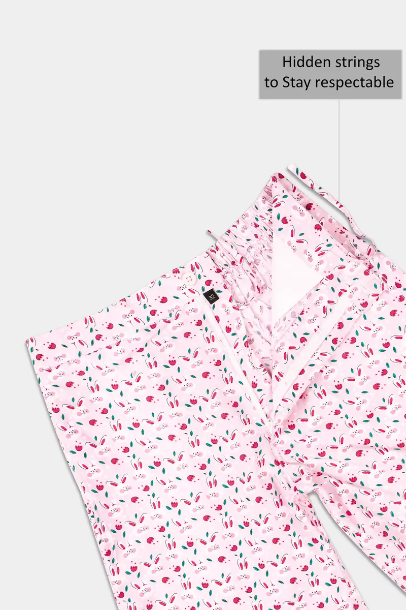 Melaine Pink With Multicolor Rabbit Printed Premium Cotton Shorts 4