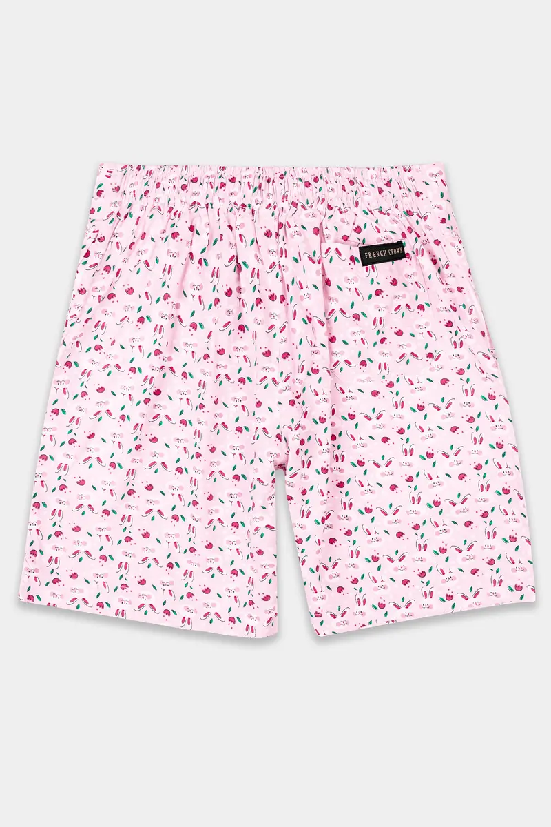 Melaine Pink With Multicolor Rabbit Printed Premium Cotton Shorts 5