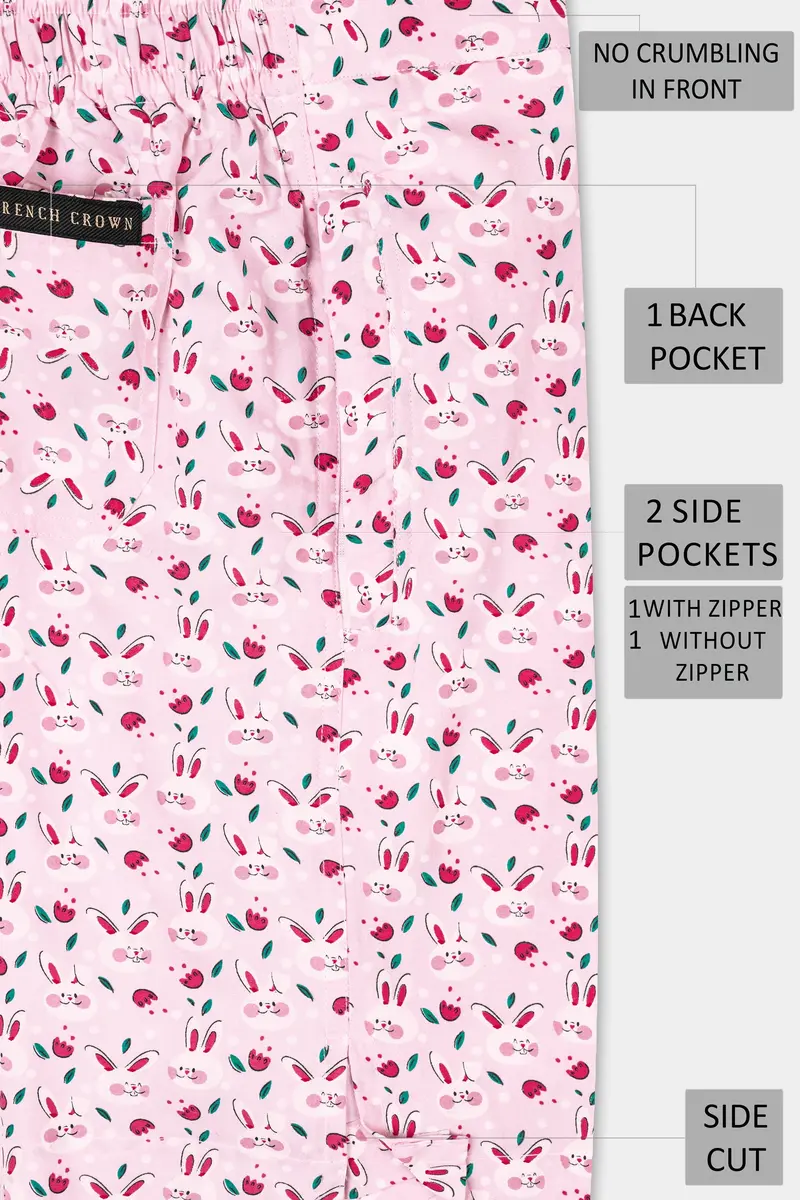 Melaine Pink With Multicolor Rabbit Printed Premium Cotton Shorts 6