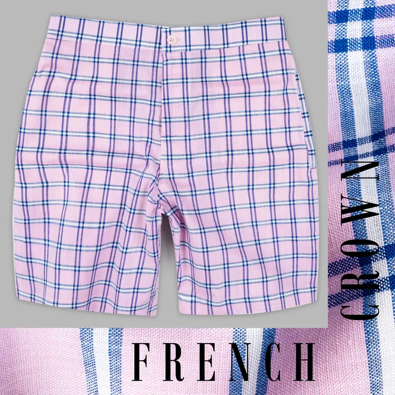 Melanie Pink And Smalt Blue Checkered Chambray Shorts 1