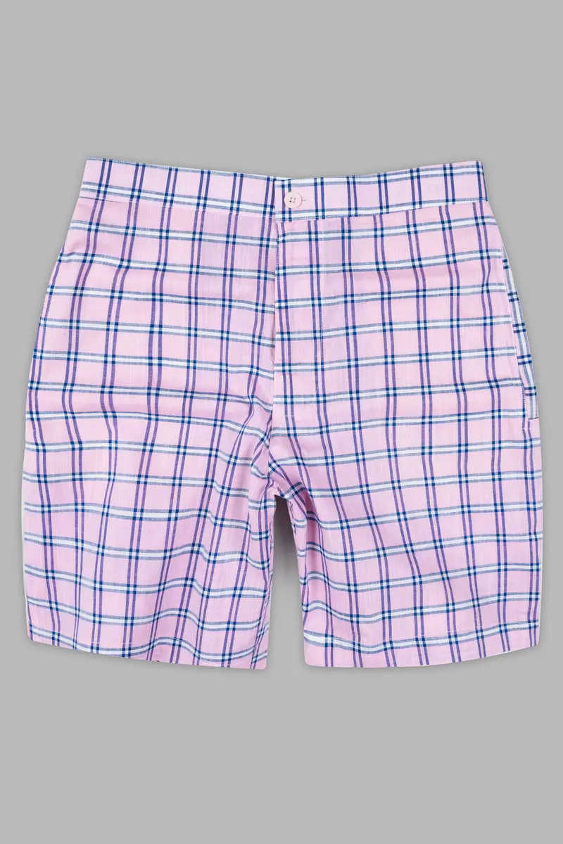 Melanie Pink And Smalt Blue Checkered Chambray Shorts 2