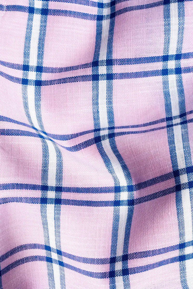 Melanie Pink And Smalt Blue Checkered Chambray Shorts 3